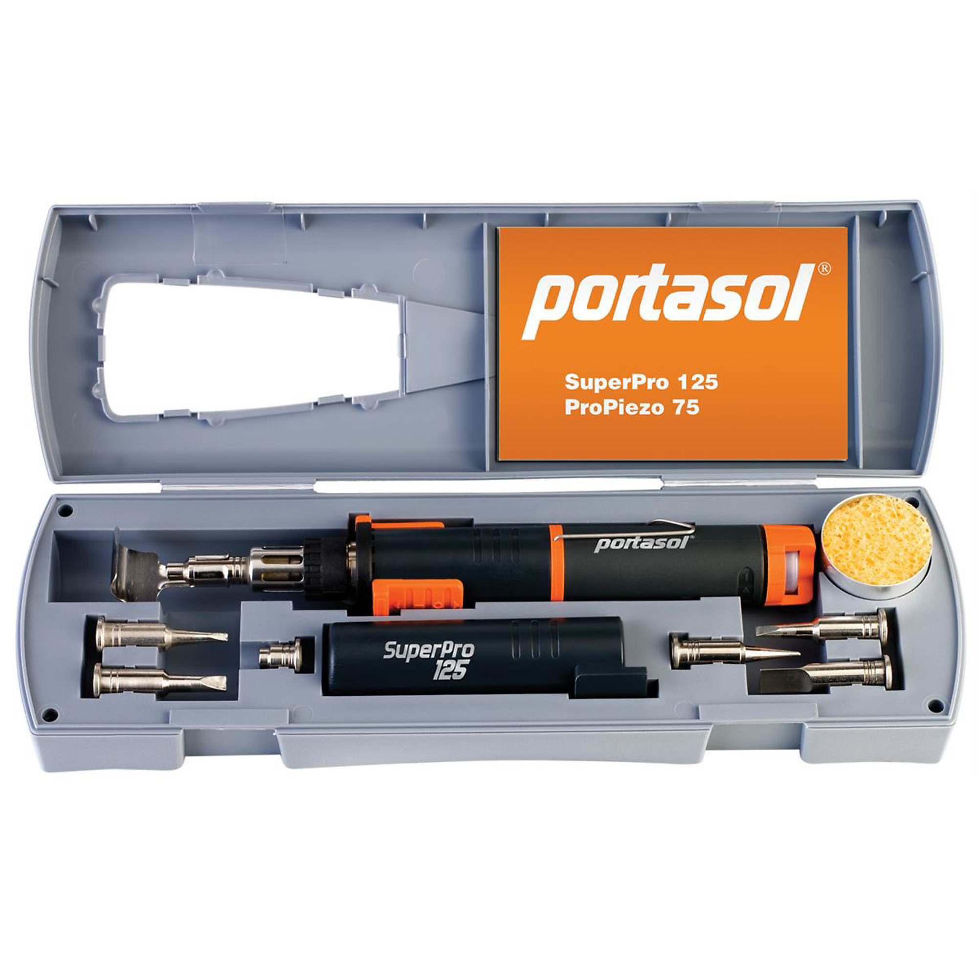 Portasol Professional Butane Soldering Iron Kit — 25-125 Watts, 2,372°F Max, Self-Igniting, Interchangeable Tips, Model# PTLSP-1K